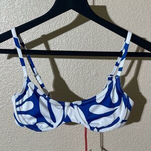 SOLID & STRIPED Blue and White Bikini Top